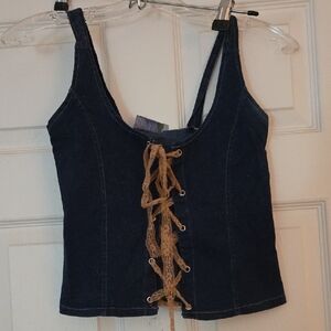 Lace-Up Denim Crop Top